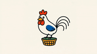 Mascotte FoodChoice : un coq aux couleurs françaises dans un panier